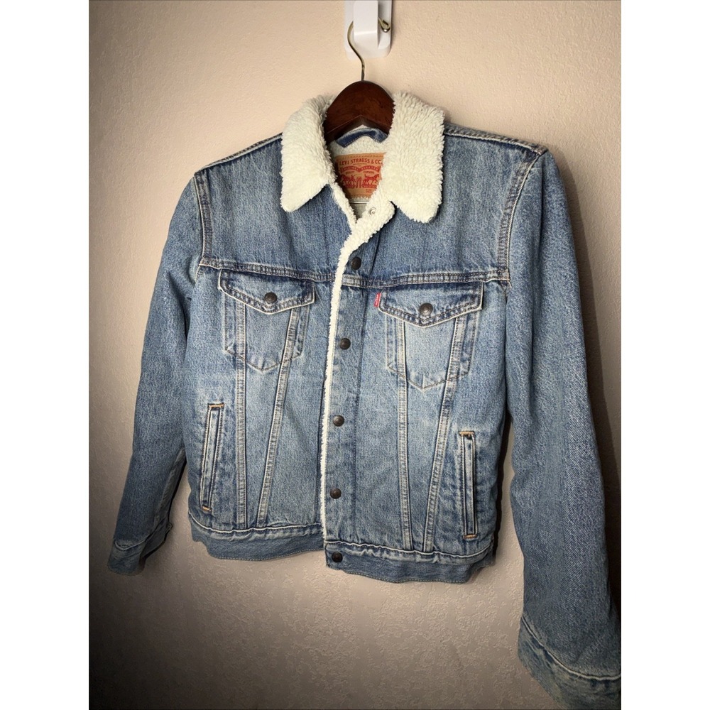 Mens Levis Sherpa Lined Trucker Denim Jacket Size Small Blue Extra Large